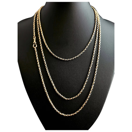 Antique 9ct gold longuard chain necklace, Edwardian, muff chain