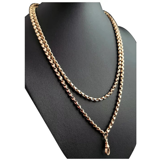 Antique 9ct gold longuard chain necklace, muff chain, fancy link