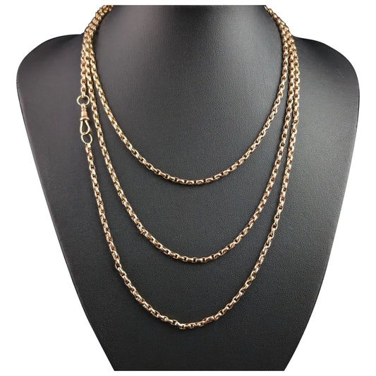 Antique 9ct gold long chain, longuard chain, Victorian