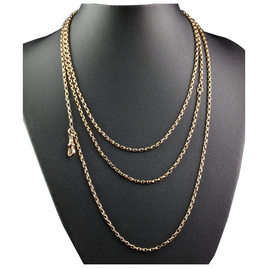 Antique 9ct gold longuard chain necklace, muff chain, Victorian