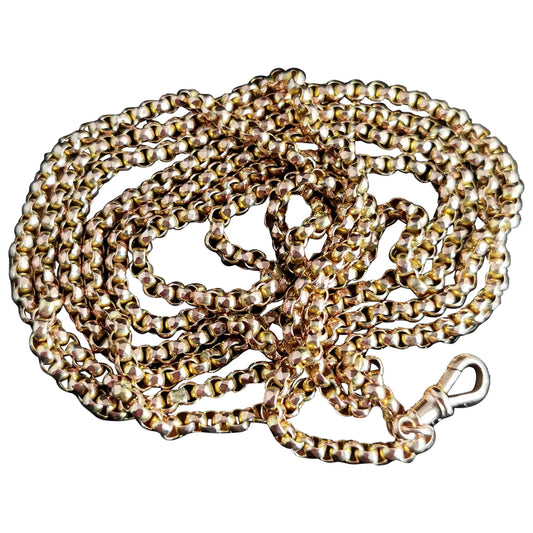 Antique 9ct gold long chain, longuard l, muff chain necklace, Victorian