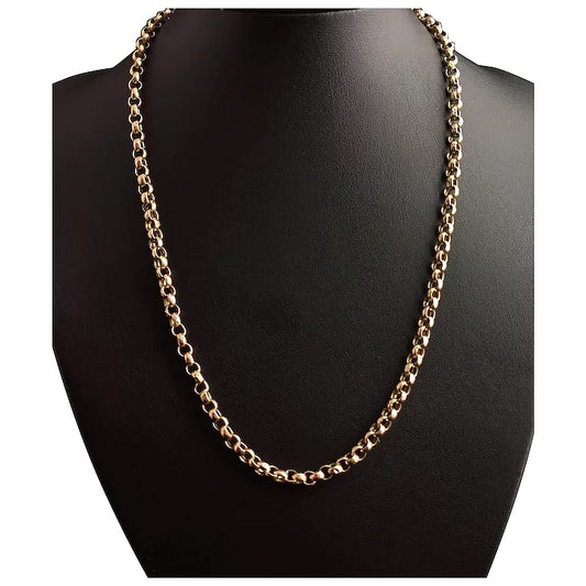 Antique 9ct yellow gold Belcher link chain necklace, rolo link