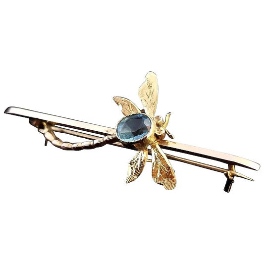 Antique 9ct yellow gold dragonfly brooch, boxed