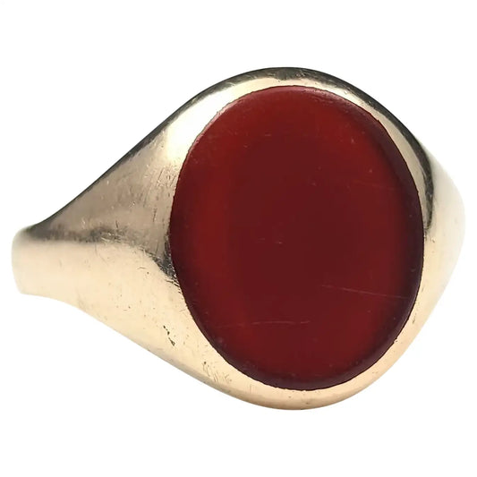 Antique Art Deco 9ct gold signet ring, Carnelian