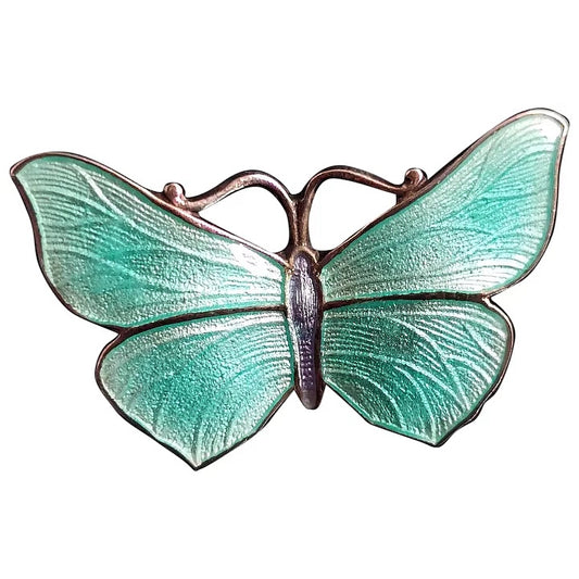 Antique Art Deco Silver and Guilloche enamel Butterfly ring