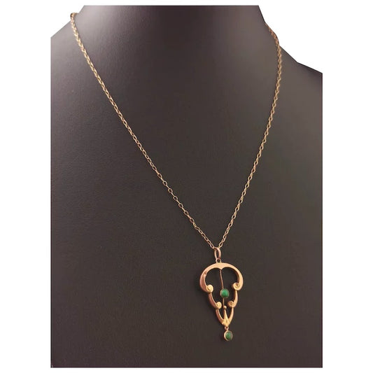 Antique Art Nouveau Turquoise lavalier pendant, 9ct Rose gold necklace