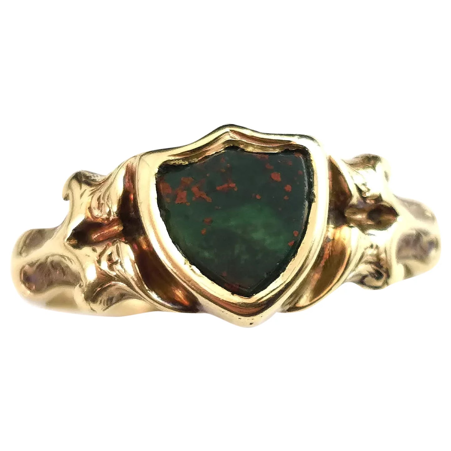 Antique 12ct gold Bloodstone signet ring, Shield shaped, Pinky ring