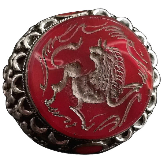 Antique Carnelian intaglio ring, Middle Eastern, silver