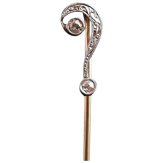 Antique Diamond Question Mark stick pin, 9ct gold and platinum