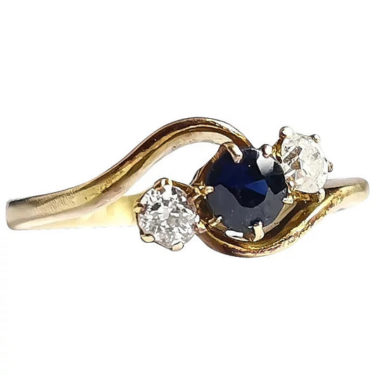 Antique Diamond and Sapphire Crossover ring, 18ct gold