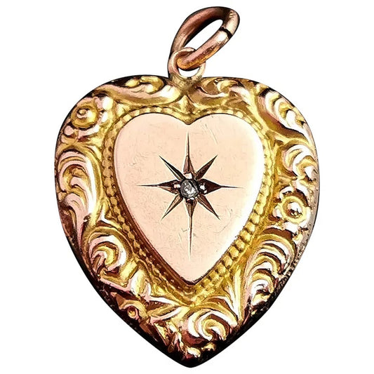 Antique Diamond heart locket, 9ct gold, pendant
