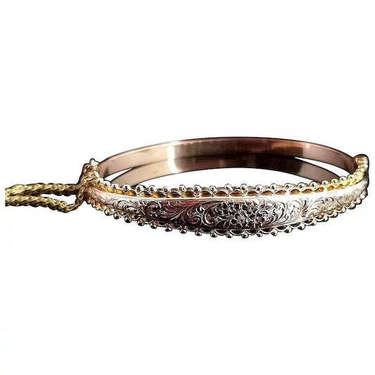 Antique Edwardian 9ct gold bangle, floral engraved