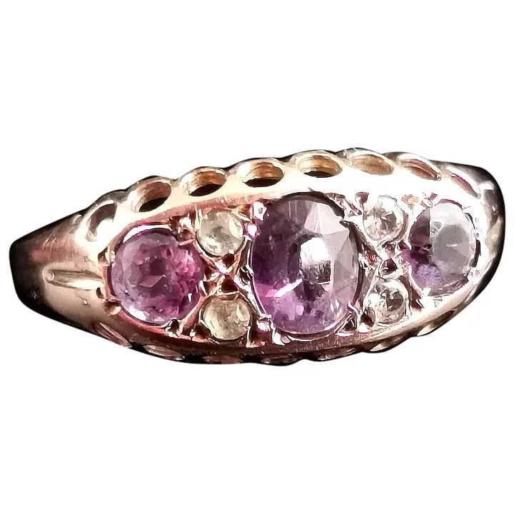 Antique Edwardian Amethyst and paste stone ring, 9ct gold