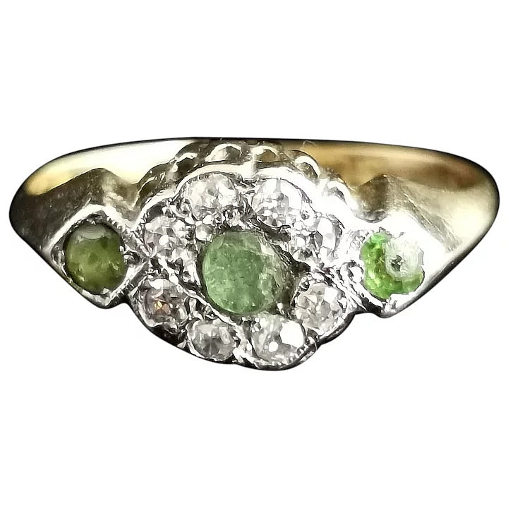 Antique Edwardian Peridot and Diamond cluster ring, 18ct gold