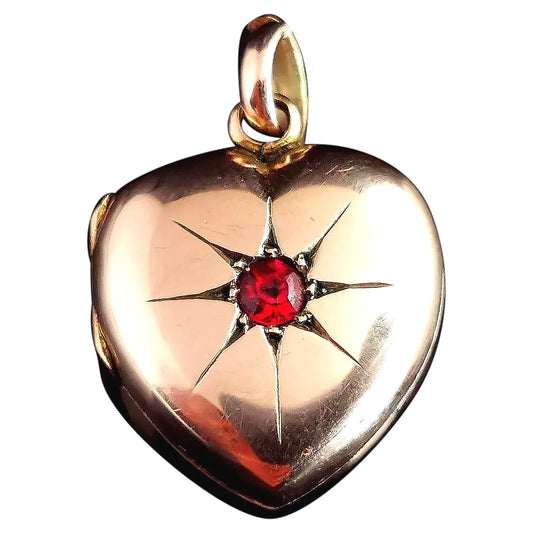 Antique Edwardian heart locket pendant, gold plated, paste