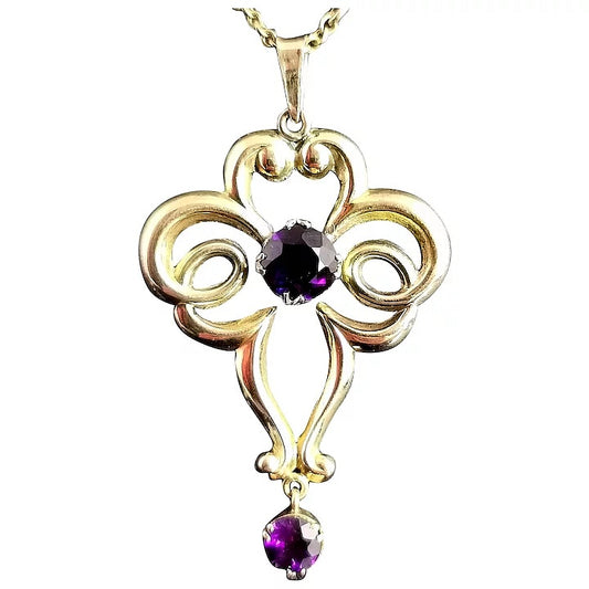 Antique Edwardian lavalier pendant, 9ct gold and Amethyst