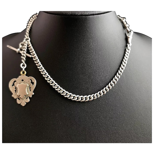 Antique silver albert chain, Edwardian watch chain