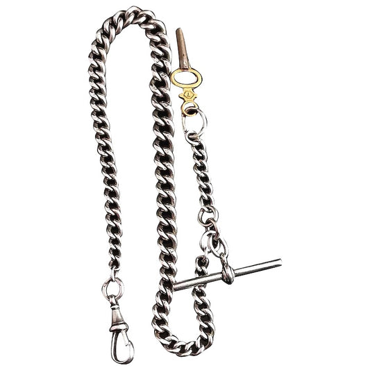 Antique Edwardian silver Albert chain, watch chain