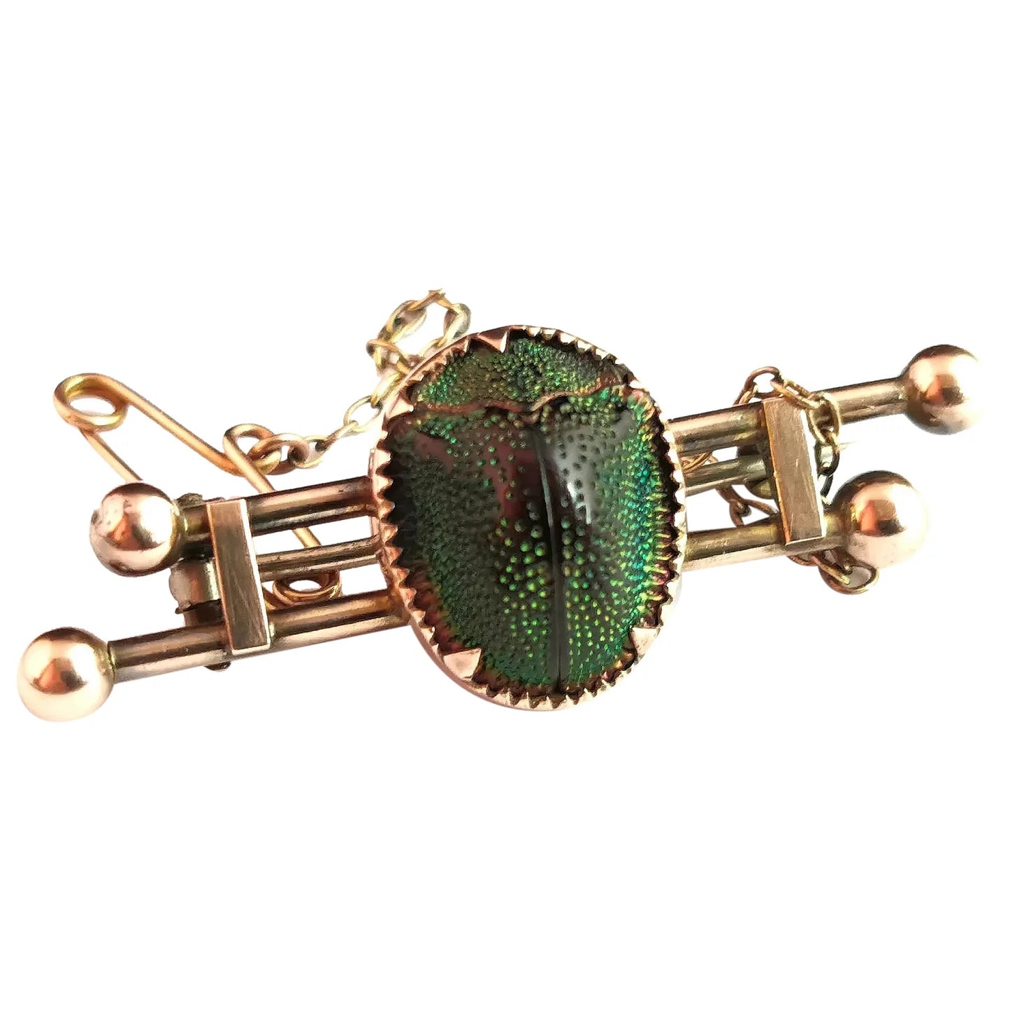 Antique Egyptian revival scarab brooch, 9ct gold, Victorian