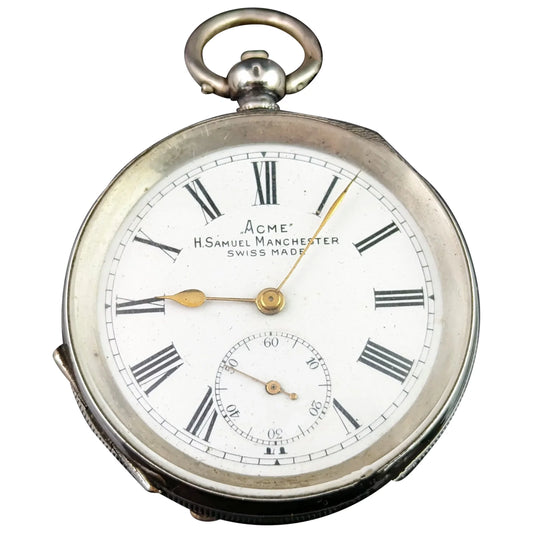 Antique silver pocket watch, Fob watch, Swiss