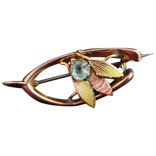 Antique Fly and Wishbone brooch, bi colour 9ct gold