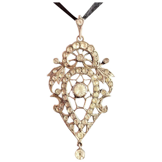 Antique French Belle Epoque paste drop pendant, silver