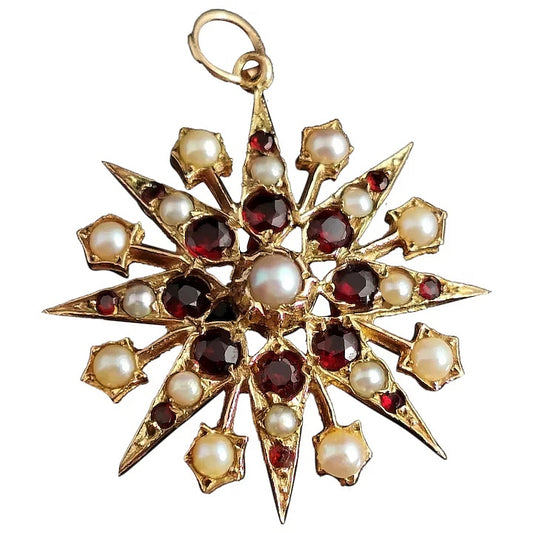 Antique Garnet and pearl Starburst pendant, 9ct gold