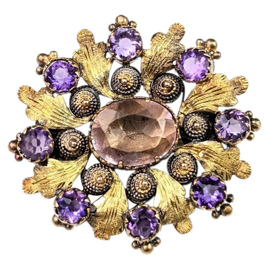 Antique Georgian Amethyst and Cannetille work brooch, 18ct gold, Acanthus Leaf