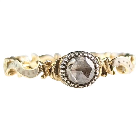 Antique Georgian Diamond solitaire ring, White and black enamel, 18th century