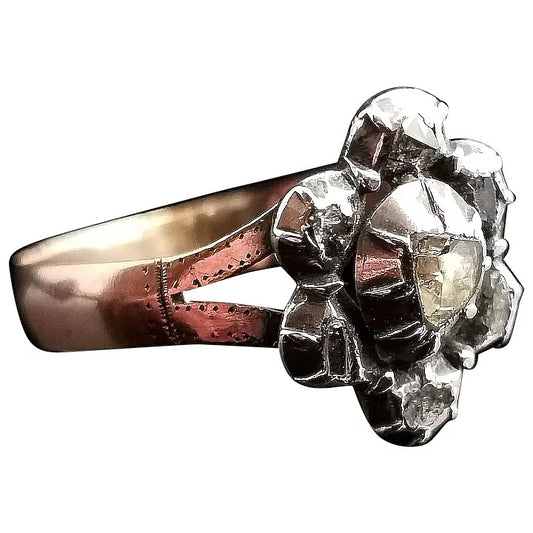 Antique Georgian Rose cut diamond navette ring, 9ct Rose gold