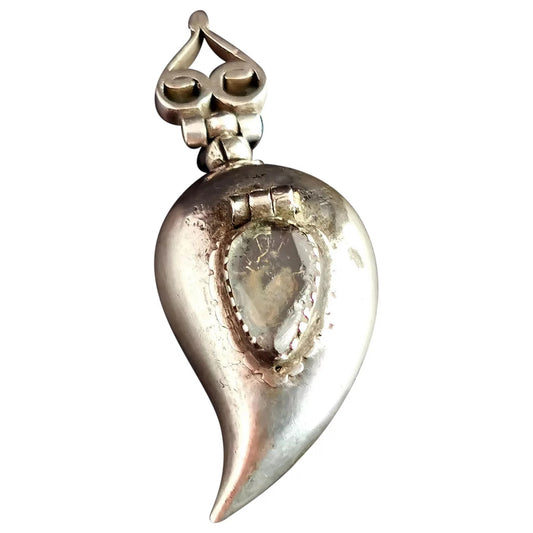 Antique Georgian Witches heart poison locket, sterling silver