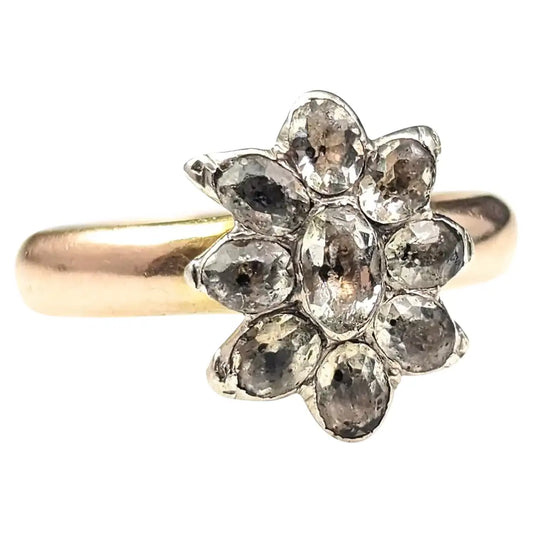 Antique Georgian black dot paste cluster ring, Silver and 9ct gold