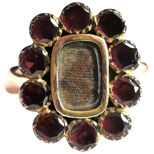 Antique Georgian flat cut garnet mourning ring, 9ct gold