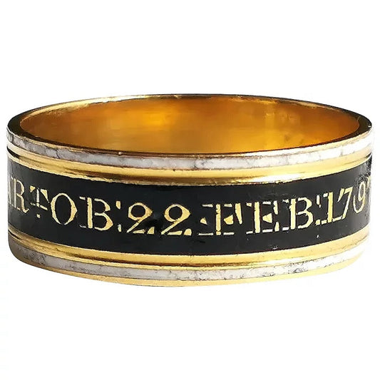 Antique Georgian mourning band ring, 22ct gold, Enamel, 18th century