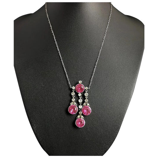 Antique Georgian paste pendant necklace, foiled paste, Sterling silver