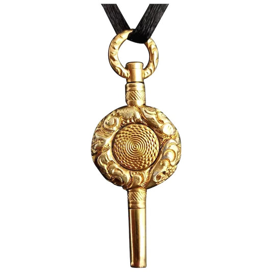 Antique Georgian watch key pendant, 18ct gold plated