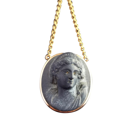 Antique Lava Cameo pendant, 9ct gold, Grand Tour