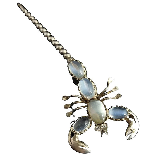 Antique Moonstone scorpion brooch sterling silver, Victorian