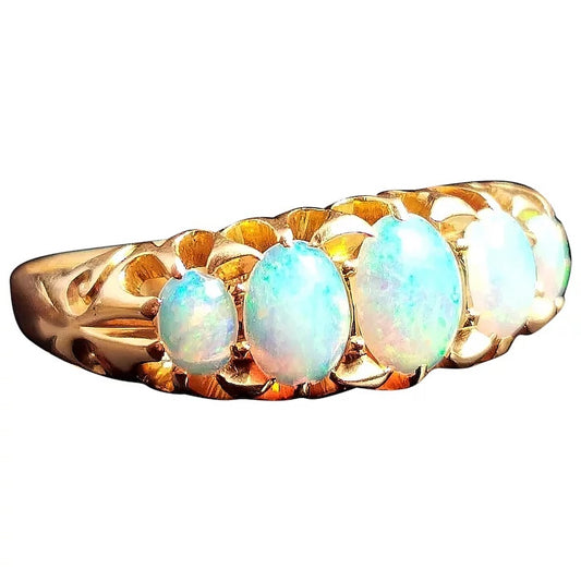 Antique Opal five stone ring, 18ct yellow gold