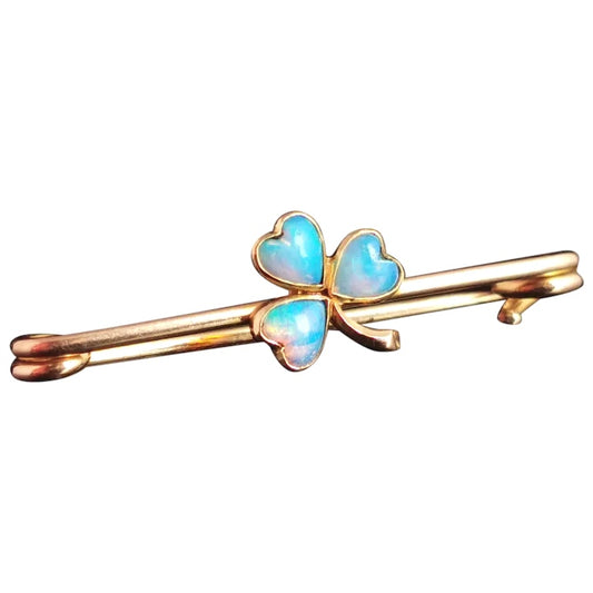 Antique Opal clover brooch, Shamrock, 15ct gold pin