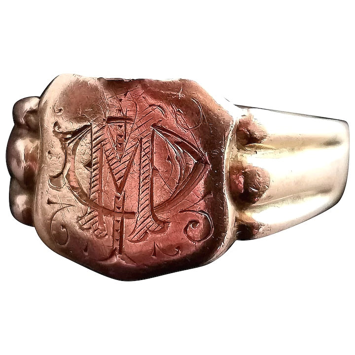 Antique Regency era Signet ring, 9ct Rose gold, monogrammed