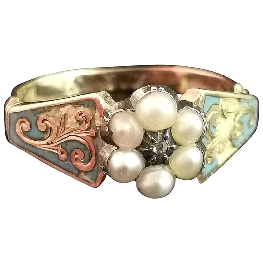 Antique Regency mourning ring, 18ct gold, blue enamel