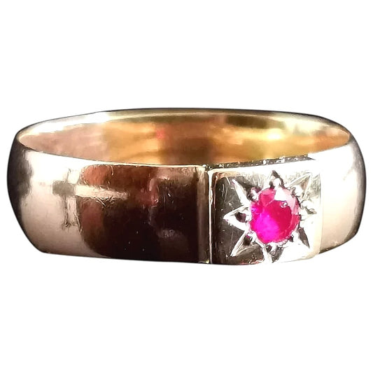 Antique Ruby band ring, Gypsy set, 9ct gold