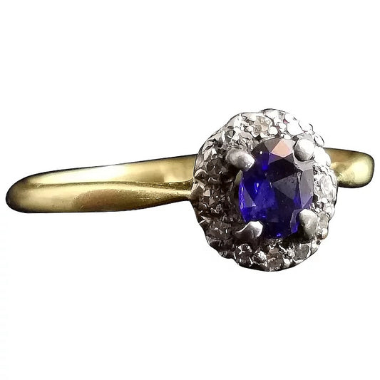 Antique Sapphire and diamond cluster ring, 18ct gold