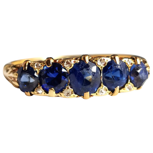 Antique Sapphire and diamond five stone ring, 18ct gold, Victorian