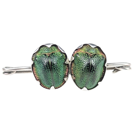 Antique Scarab beetle brooch, Egyptian revival, sterling silver