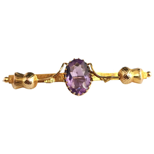 Antique Scottish thistle brooch, Amethyst and 9ct gold