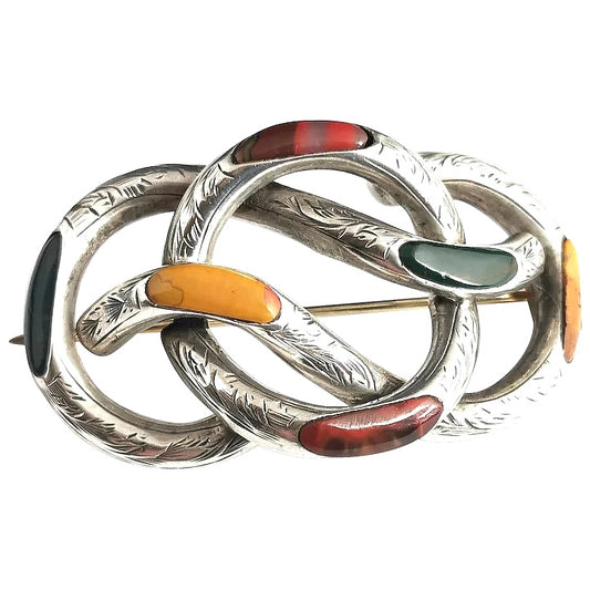 Antique Agate and Silver knot brooch, Victorian