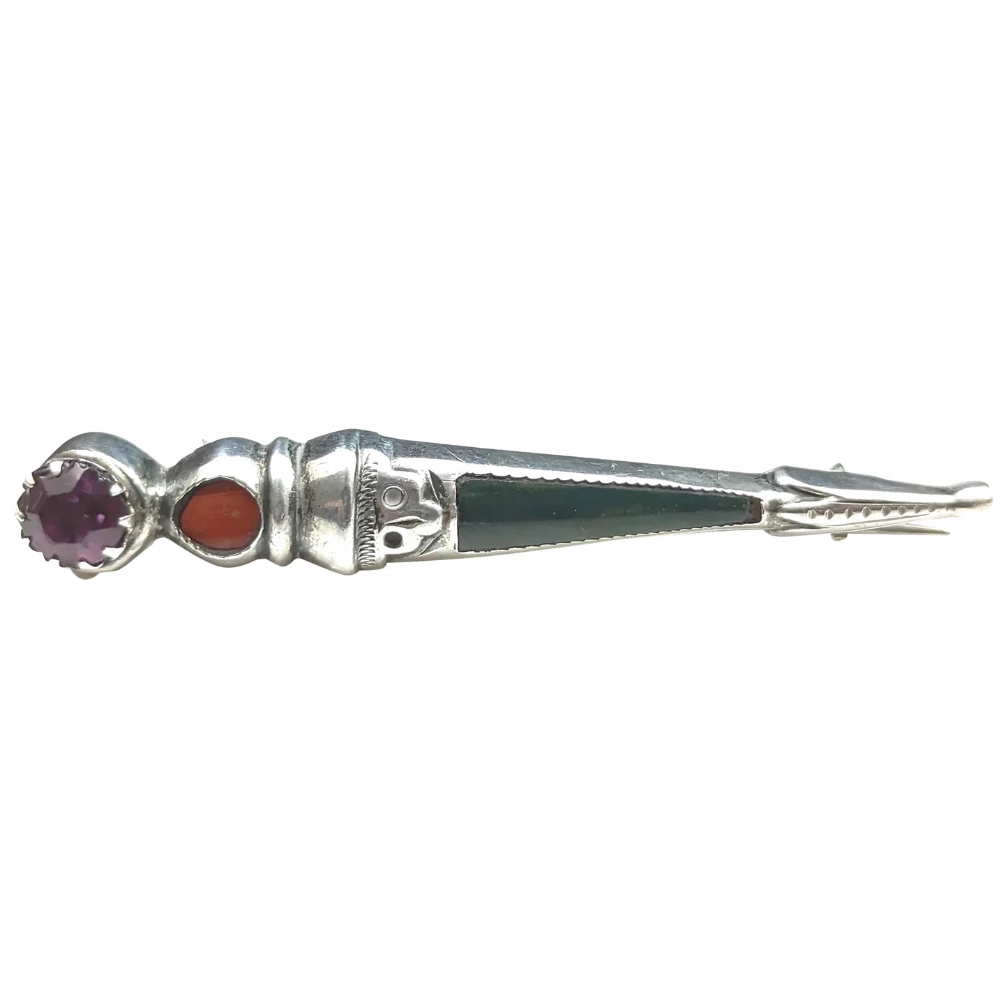 Antique Scottish silver Dirk brooch, Agate and paste