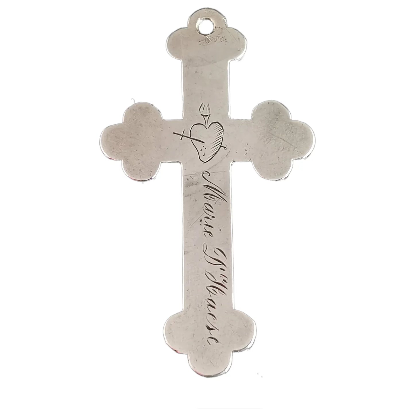 Antique silver cross pendant, heart and dagger
